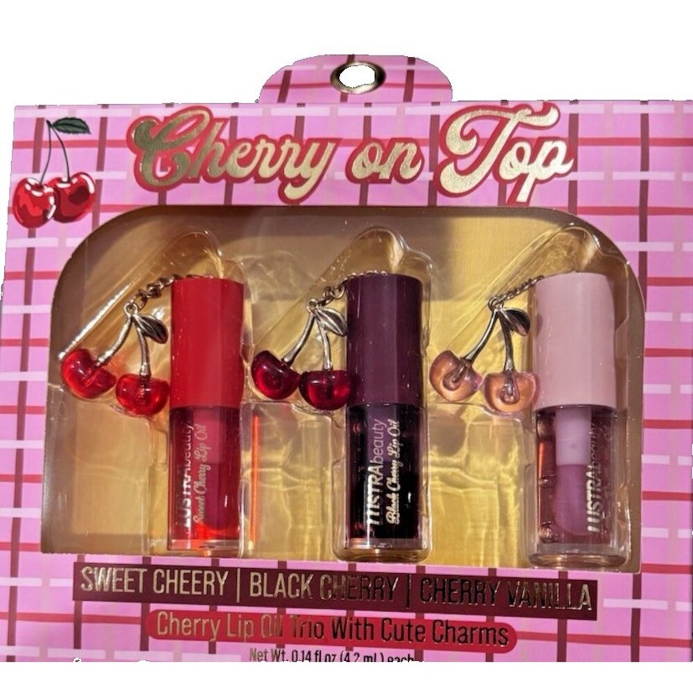 Lustra Beauty California Cherry on Top Cherry Lip Oil Trio With Cute Charms